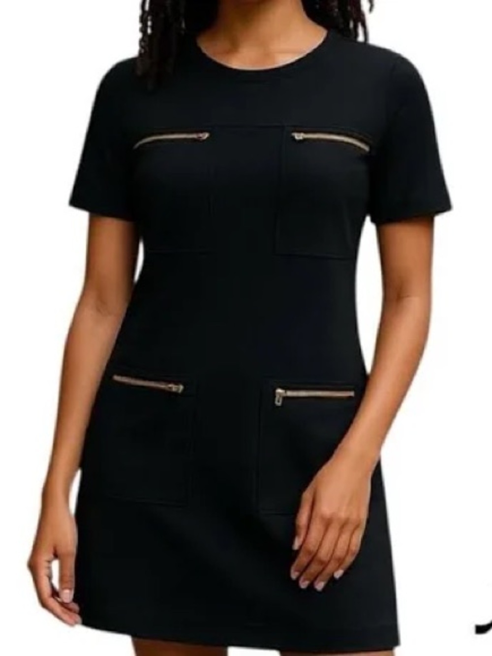 J Crew Black Zipper Ponte Mini Dress with Gold Zipper Hardware Dress Size 2 - Picture 2 of 11
